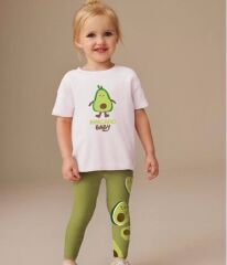 Baby Avacado 3D Sırttan Sallanan Ayak Detaylı T-Shirt ve Tayt Takım