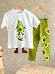 Baby Avacado 3D Sırttan Sallanan Ayak Detaylı T-Shirt ve Tayt Takım