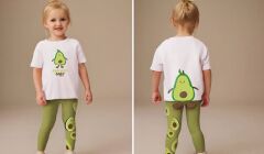 Baby Avacado 3D Sırttan Sallanan Ayak Detaylı T-Shirt ve Tayt Takım