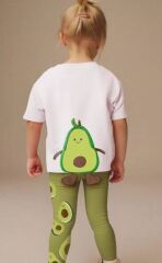 Baby Avacado 3D Sırttan Sallanan Ayak Detaylı T-Shirt ve Tayt Takım