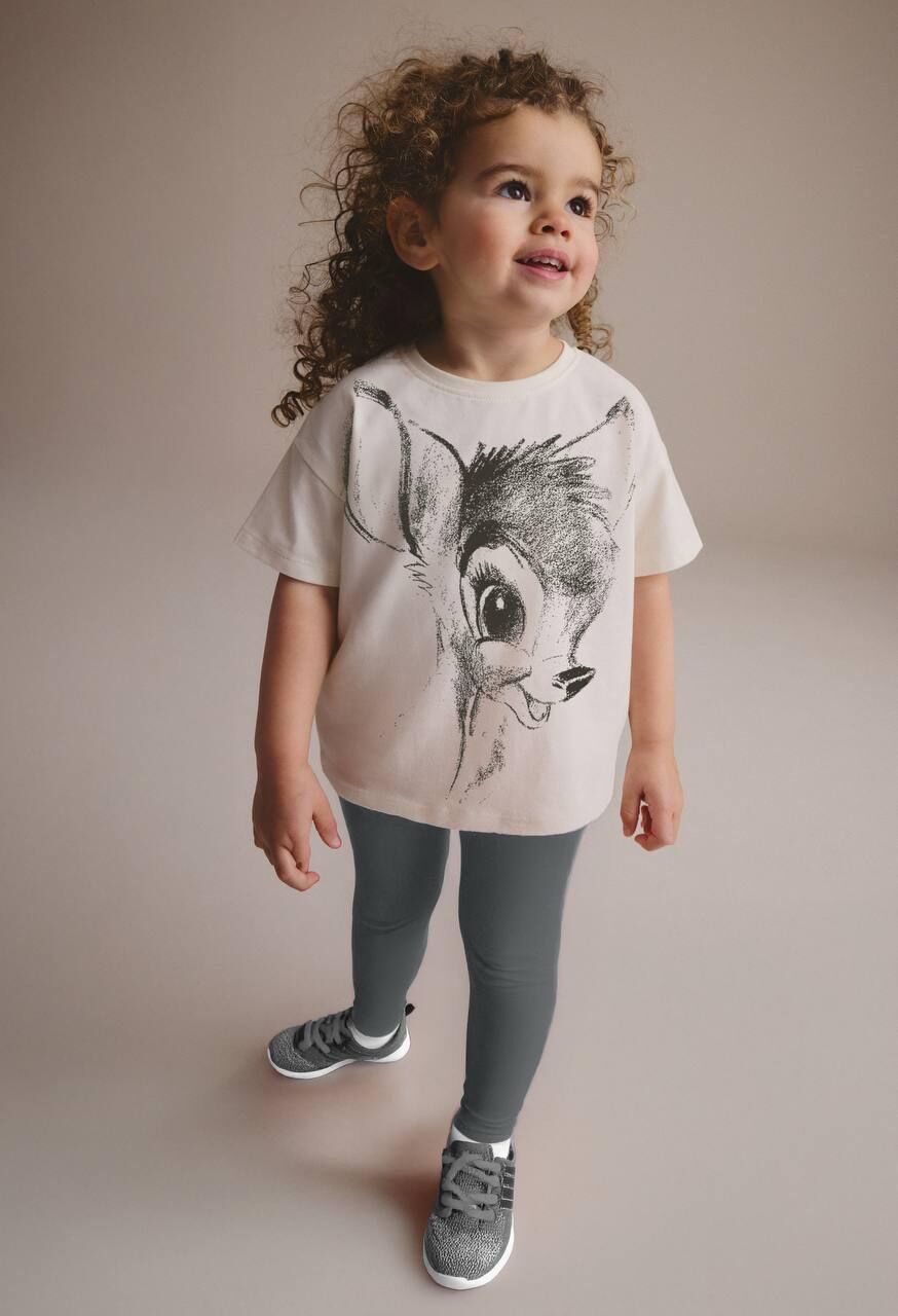 Disney Bambi Desenli Pamuklu Sırt Yazı Detaylı Kız Çocuk T-shirt ve Tayt Takım