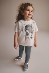 Disney Bambi Desenli Pamuklu Sırt Yazı Detaylı Kız Çocuk T-shirt ve Tayt Takım