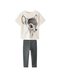 Disney Bambi Desenli Pamuklu Sırt Yazı Detaylı Kız Çocuk T-shirt ve Tayt Takım