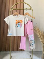 Bluey Baskılı Kız Çocuk Tshirt ve İspanyol Paça Tayt Takım