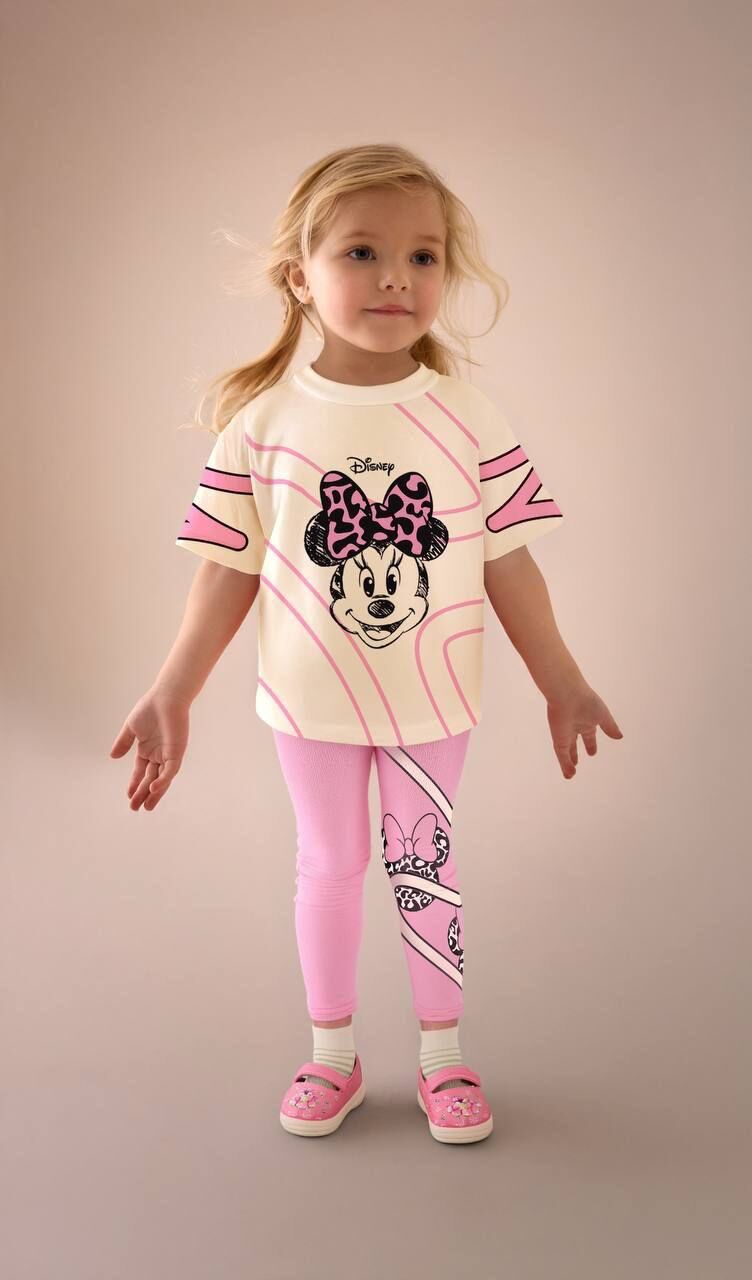 Kız Çocuk Minnie Mouse Detaylı Tshirt ve Tayt Takım