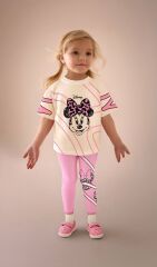 Kız Çocuk Minnie Mouse Detaylı Tshirt ve Tayt Takım