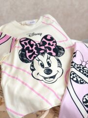 Kız Çocuk Minnie Mouse Detaylı Tshirt ve Tayt Takım