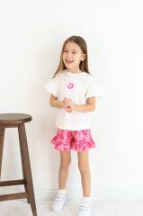 Kız Çocuk Çiçek Detaylı Tshirt Ve Şort Takım