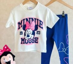 Kız Çocuk Minnie Mouse Detaylı Tshirt Ve Tayt Alt Üst Takım