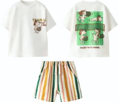 ''Team U Play Cool'' Tenis Oynayan Köpekçikler Baskılı T-Shirt ve Şort Erkek Çocuk Takım
