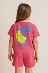 ''Cool Plans & Fruit All Day!'' Muz Desenli Kız Çocuk Takım