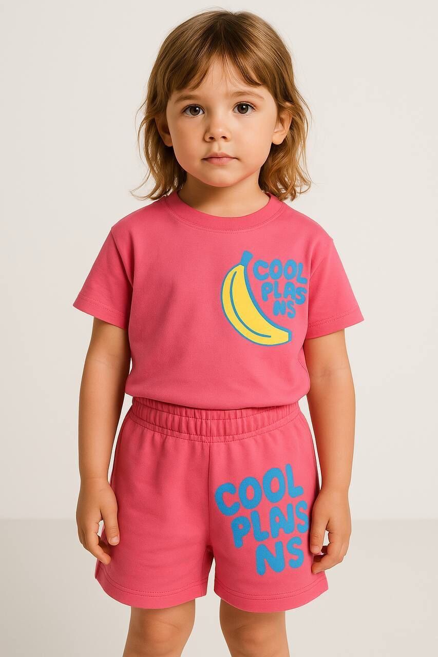 ''Cool Plans & Fruit All Day!'' Muz Desenli Kız Çocuk Takım
