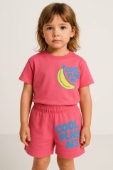 ''Cool Plans & Fruit All Day!'' Muz Desenli Kız Çocuk Takım
