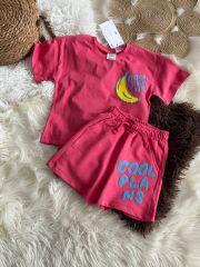 ''Cool Plans & Fruit All Day!'' Muz Desenli Kız Çocuk Takım