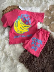 ''Cool Plans & Fruit All Day!'' Muz Desenli Kız Çocuk Takım