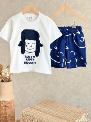 ''Always Happy Thoughts'' Gülen Yüz ve Şapka Baskılı Erkek Çocuk Takım