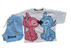 Kız Çocuk Stitch Karakteri Baskı Detaylı Crops T-Shirt Ve Şort Takım