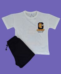 Erkek Çocuk Sırtta ve Gçğüste Garfield Baskılı T-Shirt ve Şort Alt Üst Takım