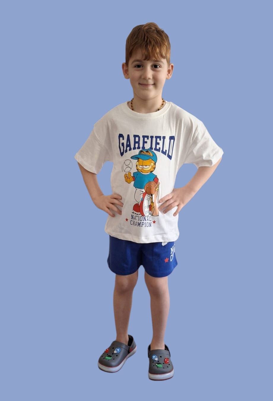 Erkek Çocuk Garfield Baskı Detaylı T-Shirt ve Şort Takım