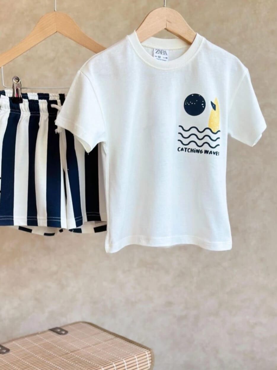 Erkek Çocuk Palmiye Detaylı T-Shirt ve Şort Alt Üst Takım