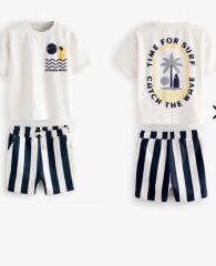 Erkek Çocuk Palmiye Detaylı T-Shirt ve Şort Alt Üst Takım