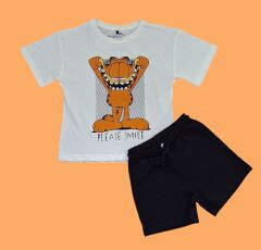 Erkek Çocuk Garfield Baskı Detaylı T-Shirt ve Şort Takım