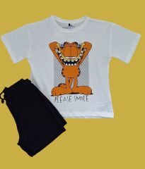 Erkek Çocuk Garfield Baskı Detaylı T-Shirt ve Şort Takım