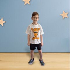 Erkek Çocuk Garfield Baskı Detaylı T-Shirt ve Şort Takım